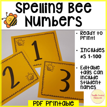 Preview of Spelling Bee Numbers Sign Tag editable