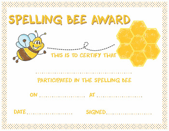 Preview of Spelling Bee Award Certificate