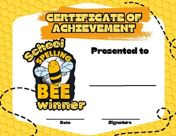 Preview of Spelling Bee Winner Certificate