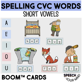 Preview of Spelling CVC Words Boom Cards™ | Mixed Short Vowels with Audio | Spelling