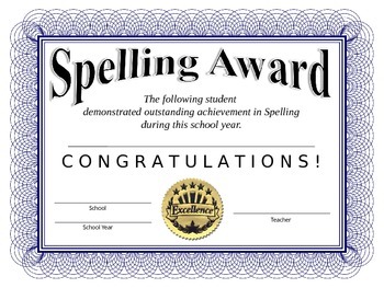 Spelling Certificate By Jen Laratonda