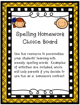 Preview of Spelling Homework Choice Board