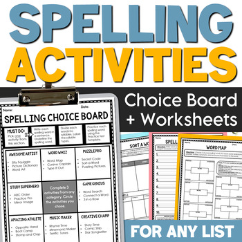 Preview of Spelling Word Practice - Any Word List - Choice Board Activities + Worksheets