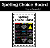 Spelling Choice Board Menu - Word Work - Use with any list!