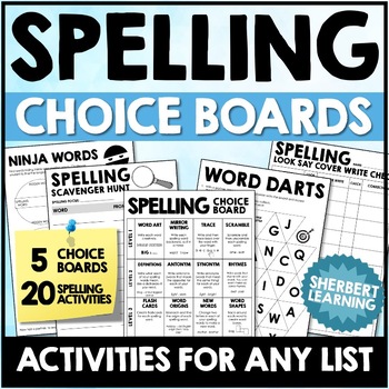 Preview of Spelling Choice Boards - Spelling Activities Pack - Hangman, Word Ladders & more