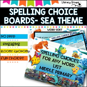 Preview of Spelling Choice board Middle Primary- Ocean Theme