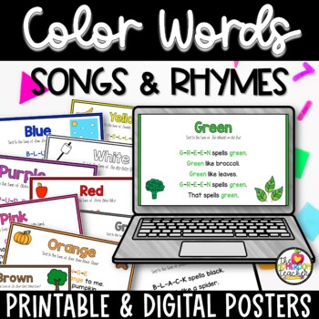 Preview of Spelling Color Words Songs and Rhymes Digital and Printable Posters