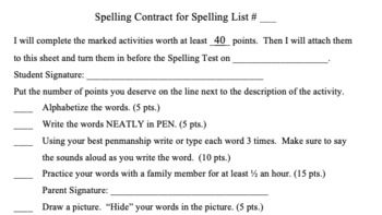 Preview of Spelling/Vocabulary Contract to use with any word list