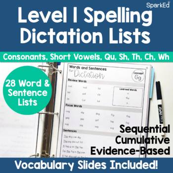 Preview of Spelling Dictation Lists | CVC | Consonant Digraphs | Words & Sentences