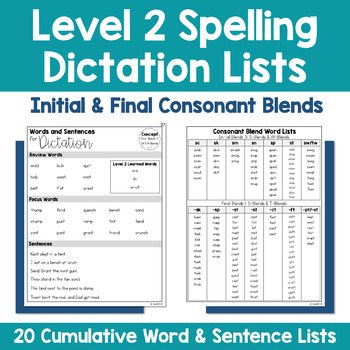 Preview of Spelling Dictation Lists | Word and Sentence Lists | Level 2 Consonant Blends