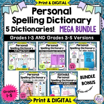 Preview of Personal Spelling Dictionary BUNDLE -5 Dictionaries- Digital & Print Gr. 1-5
