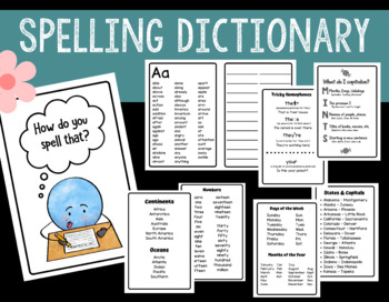 Preview of Spelling Dictionary for students | A-Z | States Continents Oceans Numbers |