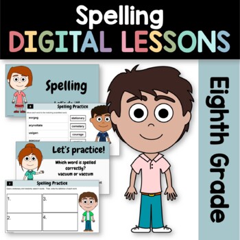 Preview of Spelling Eighth Grade Interactive Google Slides | Daily Grammar Practice