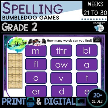 Spelling Games Grade 2 Weeks 21 to 30 by On Butterfly Wings | TPT