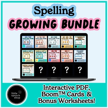 Preview of Spelling Growing Bundle - Interactive PDF Spelling Game, Boom™ Cards & Worksheet