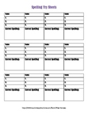 Spelling Help Packet - Personal Dictionary and Spelling Try Sheet