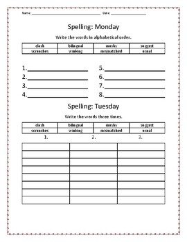 spelling homework paper