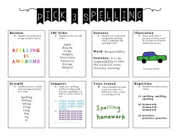 spelling homework ideas year 3