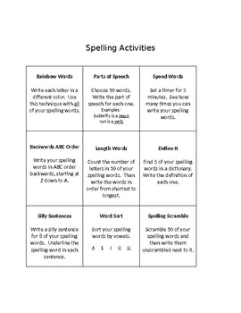 spelling homework ideas year 3