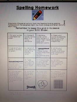 Preview of Spelling Homework Choice Grid (2) Beginning and Mid Year Grids
