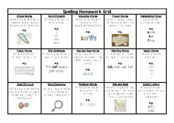 Spelling Homework Grid by Teaching with Miss Caldinez | TPT