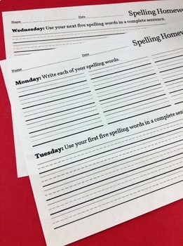 Spelling Sentences Homework, Use with Any List of Words | TpT