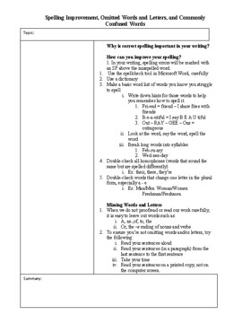 Preview of Spelling Improvement Cornell Notes PDF