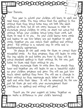 letter to parents about spelling homework