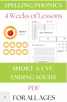 Preview of Spelling Lessons Short A Ending Sounds CVC: 4wks READY TO GO materials