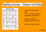 Spelling List Choice Boards