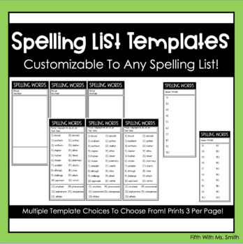 Preview of Customizable Spelling List Templates