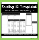 Customizable Spelling List Templates