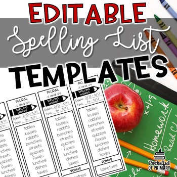 Preview of Spelling List Templates | EDITABLE