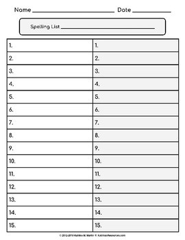 spelling list and test worksheets by katrinas resources tpt