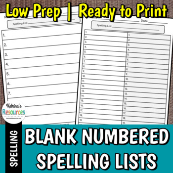 Preview of Blank Spelling List Printables for Practice and Quizzes