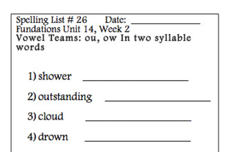 Preview of Spelling List for Grade 2 Foundations: Unit 14 Week 2: List 26