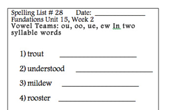 Preview of Spelling List for Grade 2 Foundations: Unit 15 Week 2: List 28