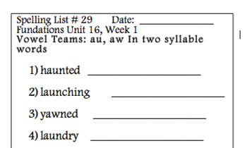 Preview of Spelling List for Grade 2 Foundations: Unit 16 Week 1: List 29