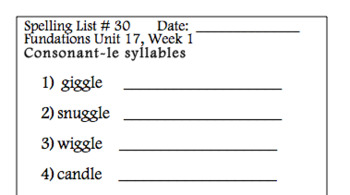 Preview of Spelling List for Grade 2 Foundations: Unit 17 Week 1: List 30