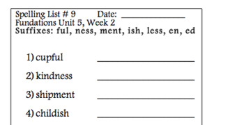 Preview of Spelling List for Grade 2 Foundations: Unit 5 Week 2: List 9