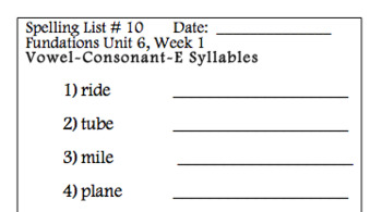 Preview of Spelling List for Grade 2 Foundations: Unit 6 Week 1: List 10