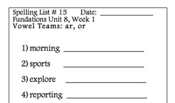 Preview of Spelling List for Grade 2 Foundations: Unit 8 Week 1: List 15