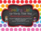 Spelling Lists for Words Their Way - Elementary Inventory 