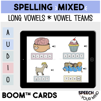 Preview of Spelling Long Vowel Words Boom Cards™ Mixed Long Vowels Audio | Spelling