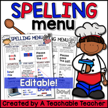 Preview of Spelling Menu Editable for Spelling Homework