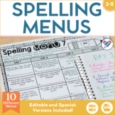 Spelling Menus for Homework or Centers EDITABLE