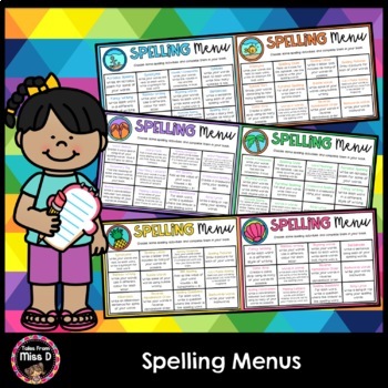 Preview of Spelling Menus - Independent and Distance Learning