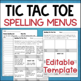 Spelling Choice Board Tic Tac Toe Spelling Menu for Any Li