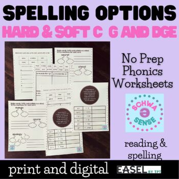 Preview of Spelling Options Hard & Soft Soft C and G and dge Print and Digital Practice