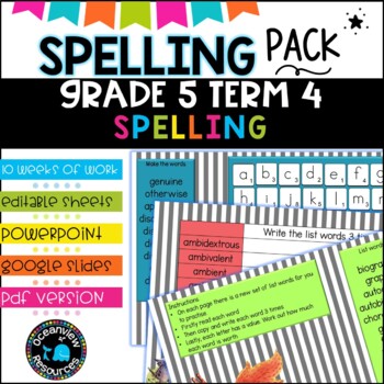 Spelling Pack for Term 4 Grade 5 - Suitable for Distance Learning